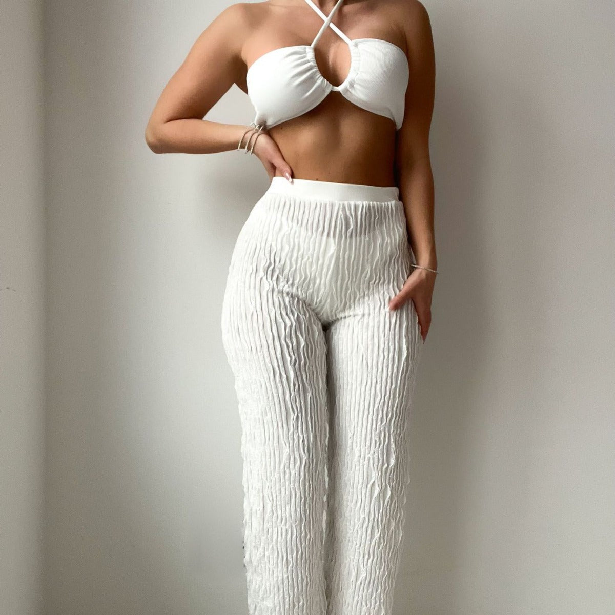 Solid Color Thread Fabric Halter Bikini Trousers Three Piece Set Sexy Swimsuit Bella Mia